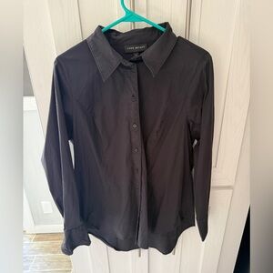 LANE BRYANT Button-Front No-Peek Girlfriend Shirt Black Women’s Size 12